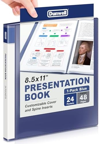 Dunwell Presentation Binder 24-Pocket, Displays 48 Pages, 8.5x11 Portfolio Binder with Plastic Sleeves, Storage and Organizer for Documents, Certificates, Projects, Photos (Blue) by Dunwell