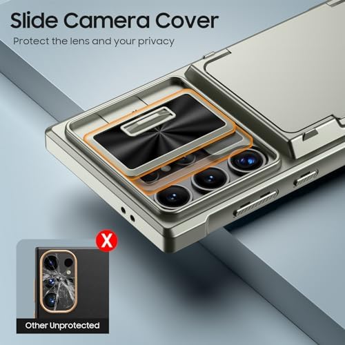 GooseBox for Samsung Galaxy S24 Ultra Wallet Case with RFID Blocking Card Holder & Camera Cover & Kickstand, Full Body Shockproof Case for S24 Ultra 6.8Inch 2024-Champagne Primary Titanium(Upgraded) - Image 6