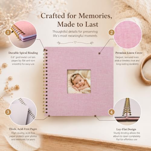 10x10 Inch Scrapbook Photo Album with 40 Pages Acid-Free White Paper, Pink - Image 3