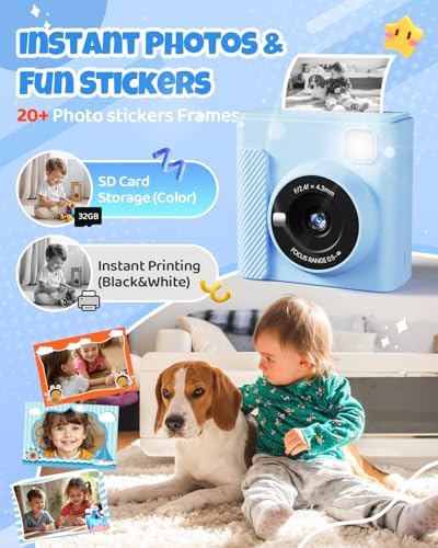 TIATUA Kids Instant Print Camera, 1080P HD Video Digital Toy, Blue - Image 3