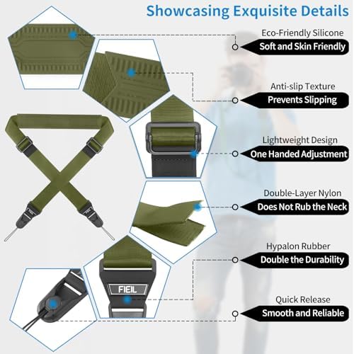 FIEIL Camera Shoulder Strap with Quick Release Plate, 1.5''Wide Universal Camera Neck Strap, Smooth and sturdy, Equipped with Comfortable Silicone Shoulder Pad for Photographers(Moss Green) - Image 2