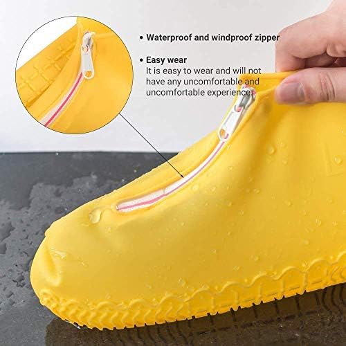 Shiwely Waterproof Shoe Covers, Silicone Reusable Shoe Cover Non-slip Durable Zipper Elastic Rain Cover Protection for Men Women (L (Women 7.5-10.5, Men 6.5-9), Yellow) - Image 3