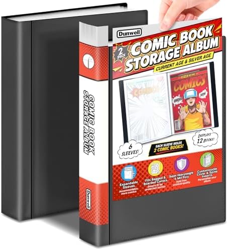 Dunwell Comic Book Storage Album (2 Pack), For Current, Silver Age, Regular Bagged and Boarded, Binder with 6 Super Heavyweight Sleeves, Clear View Cover and Spine, Gift for Comic Collectors by Dunwell