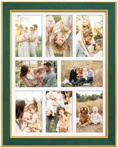 Suede 13x17 Picture Frame Display 8 Opening 4x6 Picture Frames Collage Wall Decor with Mat,Multi Photo Frame for Plexiglass,Wall Decor,1Pack,Green - Image 3