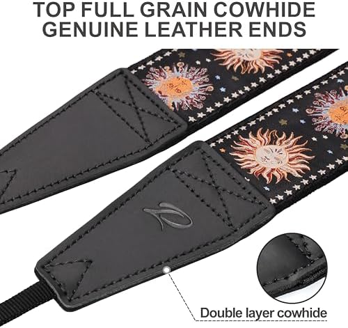 Padwa Lifestyle Night Sun God Camera Strap - 2" Full Grain Leather Ends Camera Straps for Photographers, Vintage Embroidered Cotton Soft Suede Fabric Padded Strap Quick Release fits All Cameras - Image 2