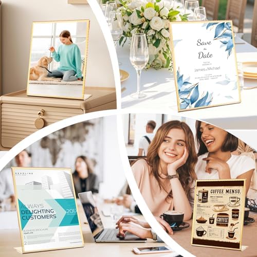 Acrylic Gold Frames 5X7, Slanted Back Gold Picture Frames Table Acrylic Sign Holder for Photos Wedding Table Numbers and Art Display with Removable Clear Sticky Dots，6 Pack - Image 6