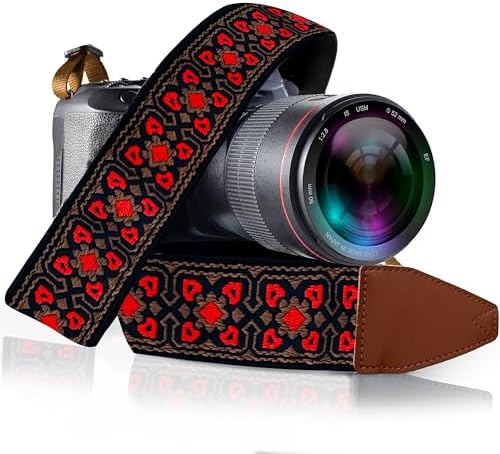 Art Tribute Camera Strap - Shoulder, Crossbody & Neck Camera Strap for Photographers, Fits All Cameras, Canon Nikon Sony Fujifilm, Padded Strap W/Quick Release, Embroidered Cotton & Leather Ends by ArtTribute