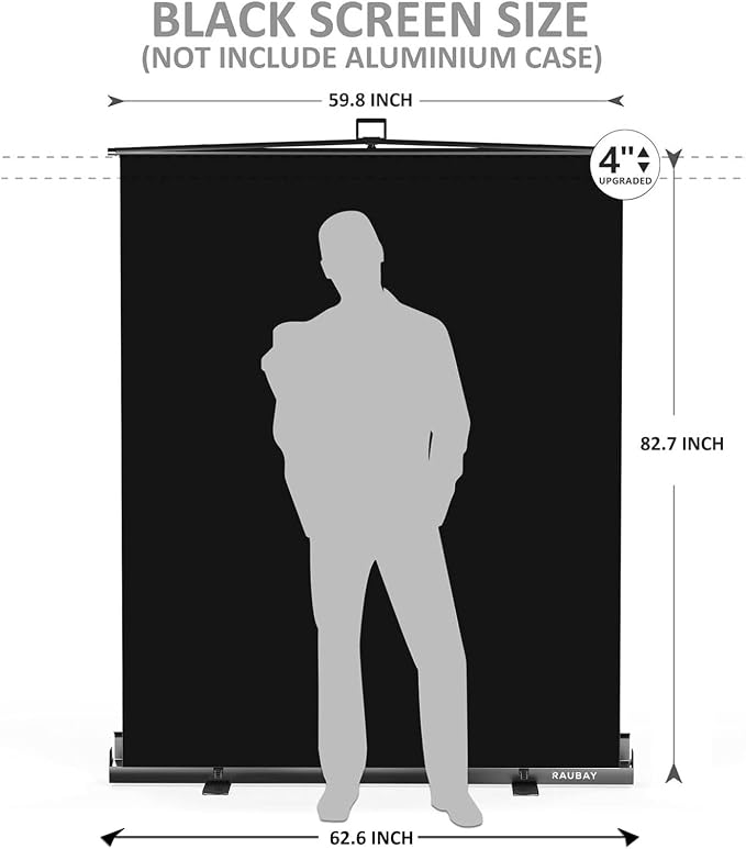【Easy Set Up】 RAUBAY 59.8 x 82.7in Collapsible Black Backdrop Screen | Portable Retractable Panel Photo Background with Stand for Video Conference, Photographic Studio, Streaming - Image 2