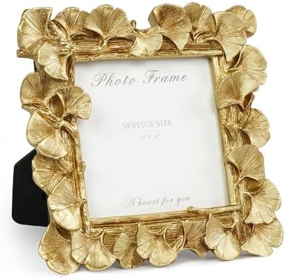Cuspin 4x4 Picture Frame Small Gold Square Frame, Vintage Ginkgo Leaf by Cuspin