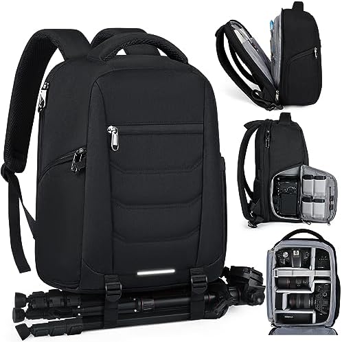 SDYSM Camera Bag Backpack Professional for DSLR SLR Mirrorless Camera Waterproof Laptop Back Pack 15.6 Inch with Rain Cover Anti Theft Travel Case Large Capacity Photography Backpack Black by SDYSM