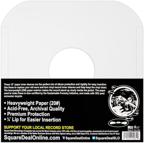 (25) Archival Quality Acid-Free Heavyweight Paper Inner Sleeves with Hole for 12 inch Vinyl Records - Durable 20# Paper - Easy Record Insertion - #12IW - Image 2