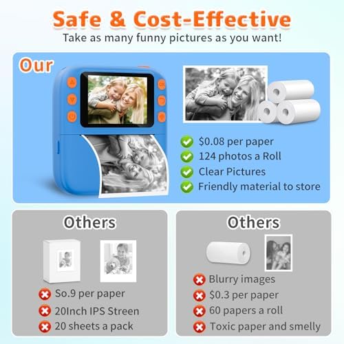 Instant Print Camera for Kids, Christmas Birthday Gifts for Girls Boys, 1080P Instant Digital Print Cameras for Toddler,Portable Toy for 4 5 6 7 8 9 10 Year Old Girl with 32GB SD Card，Blue - Image 5