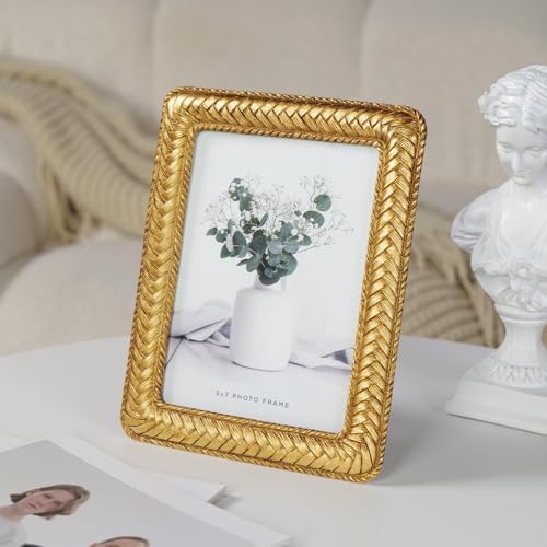 Cuspin 5x7 Gold Picture Frame Vintage Decorative Rattan Resin Photo Frame - Image 7