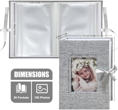 Photo Album 4x6 100 Pockets, Slip-in Picture Albums, Linen Cover Top Loader Vertical Pockets Albums for Baby, Kids Boy Girls, Wedding, Family, Anniversary, Grey - Image 2