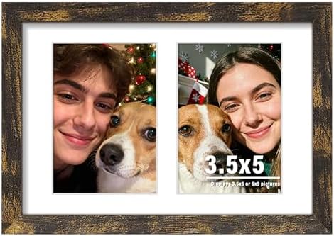 DUENPY 6x9 Double Collage Frame For 2 3.5x5 Photos Brown by DUENPY