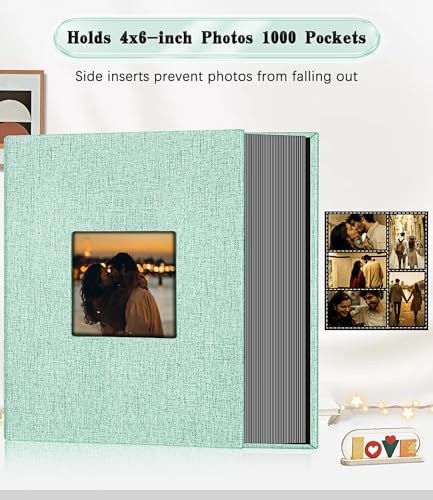 Ejblfe Photo Album 4x6,Linen Cover Slide-in Photo Album Book Can Holds 1000 4x6 Photos with 100 Black Sheets for Family,Wedding,Baby and Holiday Pictures (Turquoise) - Image 3
