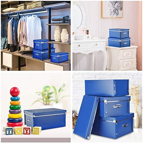 SEEKIND photo boxes storage, storage boxes with lids and Handles, 3 in 1 Set, Multiple Size(Small/Medium/Large) Plastic Box for Photos, Document, Cosmetic, Socks, Snacks, Etc(Blue) - Image 3