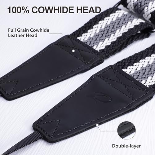 Padwa Lifestyle Extra Long Adjustable Camera Strap for Photographers - 2" Wide Full Grain Cowhide Leather Ends Camera Straps with Quick Release for All Cameras,Binoculars(Stripe Gray Black White) - Image 3