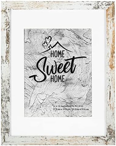 Califortree Rustic White 11x14 Picture Frame - Display Photos 8x10 with Mat or 11x14 Without Mat - HD Glass Inside, Display for Wall by Califortree
