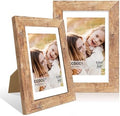 4x6 Picture Frame Set of 2, 4 x 6 Wood Photo Frames with Mat for 3.5x5, Natural Wooden Frame with Real Glass Cover for Wall and Tabletop Display,Brown by CCDCC