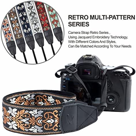 Padwa Lifestyle Camera Strap - 2" Wide Vintage Jacquard Embroidery Brown Flower Camera Straps with Genuine Leather Head,Adjustable Neck Shoulder Strap for All Cameras and Men & Women Photographers - Image 5