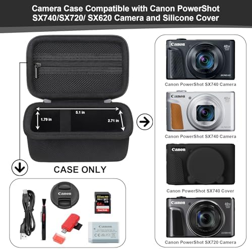 RAIALL Camera Case for Canon PowerShot SX740 HS/ SX730 HS/ SX720 HS/ SX620 HS Digital Camera, 4K Video Camera Hard Carrying Case Protective Travel Bag, Mesh Pocket for Batteries and USB Cable, Black - Image 3