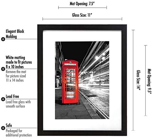 Americanflat 11x14 Picture Frame 4-Pack - Matted to 8x10 - Black - Image 6
