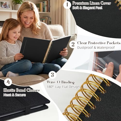 8.5x11 Inch Scrapbook Photo Album, Linen Cover DIY Scrapbooks with 12 Sheets Plastic Sleeves 24 Pages Memory Book for Wedding Birthday Baby Travel (Black) - Image 5