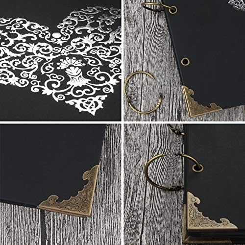 Photo Album DIY Scrapbook, 10x10 inch 50 Pages Double Sided, Vintage Hardcover Three-Ring Binder Picture Booth Albums with 6 Colors 408pcs Self Adhesive Photos Corners for Memory Keep (Black) - Image 3