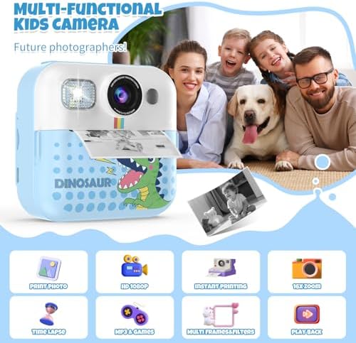 Instant Print Camera for Kids, Toddler 1080P Toys Printable Selfie Cameras, Christmas Birthday Gifts for Girls Boys Age 3-10 with 3 Roller Photo Paper(Blue) - Image 2