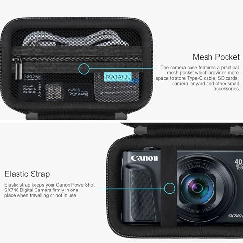 RAIALL Camera Case for Canon PowerShot SX740 HS/ SX730 HS/ SX720 HS/ SX620 HS Digital Camera, 4K Video Camera Hard Carrying Case Protective Travel Bag, Mesh Pocket for Batteries and USB Cable, Black - Image 4