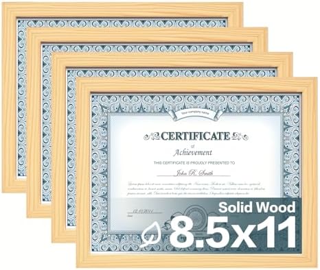 Egofine 8.5x11 Picture Frames Set of 4, Made of Solid Wood Covered by Plexiglass for Document,Diploma, Certificates and Degree, for Table Top Display and Wall Mounting Photo Frame Natural Wood by Egofine