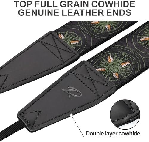 Padwa Lifestyle Green Sun God Camera Strap - 2" Full Grain Leather Ends Camera Straps for Photographers, Vintage Embroidered Cotton Soft Suede Fabric Padded Strap Quick Release fits All Cameras - Image 2
