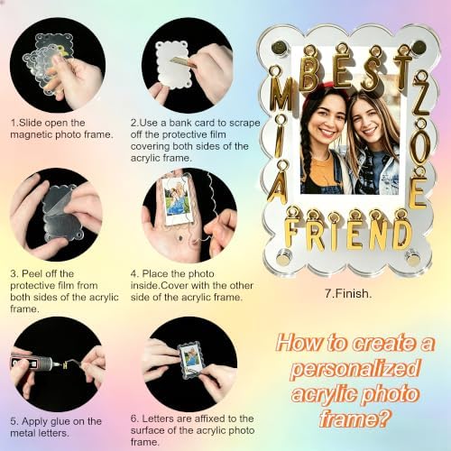 10 Sets DIY Acrylic Fridge Magnetic Frame Craft Kit - Includes 10 Mini Scalloped Magnetic Picture Frames (2.36 x 3.54 Inch), 6 set A-Z Metal letter decoration, , Locker & Wall Decor (transparent and Metal letters) - Image 3