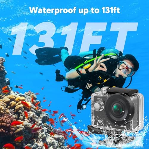 AKASO EK7000 4K30FPS 20MP WiFi Action Camera with 64GB MicroSD Memory Card Bundle EIS Ultra HD 131FT Waterproof Underwater Camera Remote Control 4X Zoom Support External Microphone Black - Image 4