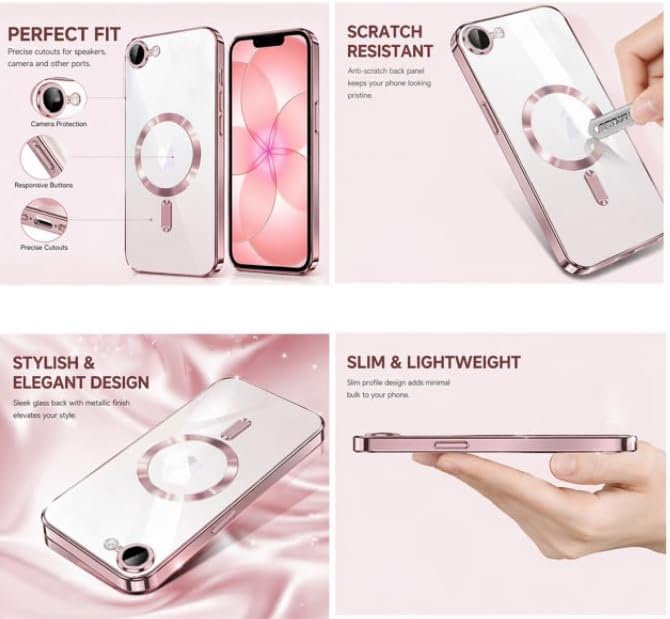 Magnetic Glossy Case for iPhone 17e,iPhone17e/16e Phone Case Slim Clear Luxury with Screen Protector & Camera Protector [Compatible with MagSafe], Shockproof Cover for iPhone Case 17e-Gold - Image 3