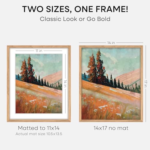 Homeforia 14x17 Natural Oak Picture Frame, High-End Wood, 11x14 Mat, Glass - Image 2