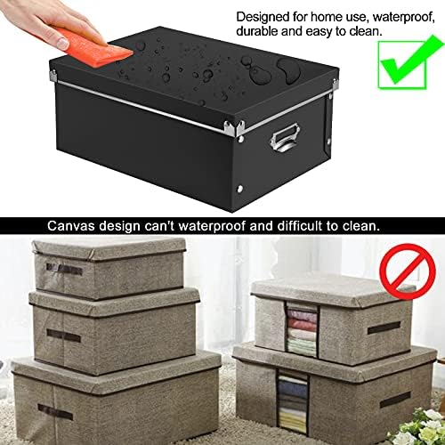 SEEKIND Storage Box, Decorative Storage Bins with Lid,3 in 1 Set,Plastic,with Handles,Press-Stud Fastening,Moisture-proof,Foldable for Space Saving Storage,for Clothes,Cosmetic,Blankets (Black) … - Image 4
