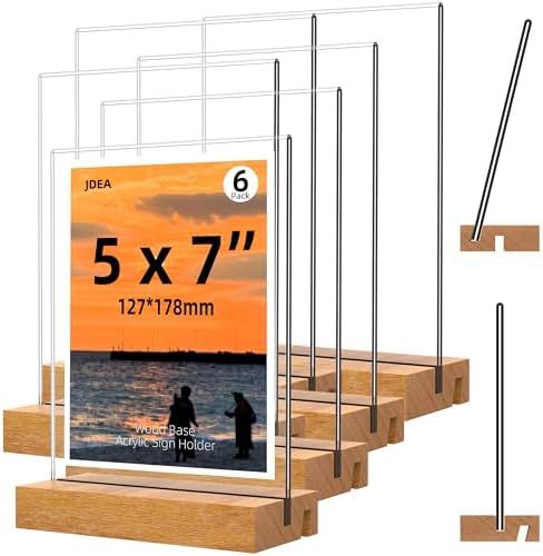 5x7 Inch Acrylic Sign Holder with Wood Base Vertical and Slant Displays(144 Pack 5*7") by JDEA