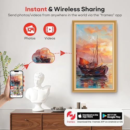 64GB 15.6" Frameo Digital Picture Frame WiFi, Large Electronic Photo Frames Golden 1920 x 1080 IPS FHD Touch Screen, Send Photos from Your Phone from Anywhere, Best Gifts for Family and Friends - Image 2