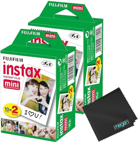 Fujifilm Mini Instant Film (White) for Fujifilm Mini 8,9,11,12,50s, 25, 7s, 90, 300 Cameras, Instax Mini Link's W/Microfiber Cloth by Megen (40 Prints) by Unknown