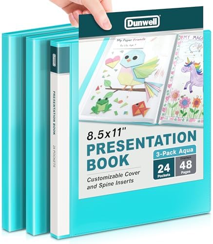 Dunwell Presentation Binder 24-Pocket, Plastic Sleeves, 3-Pack, Aqua by Dunwell