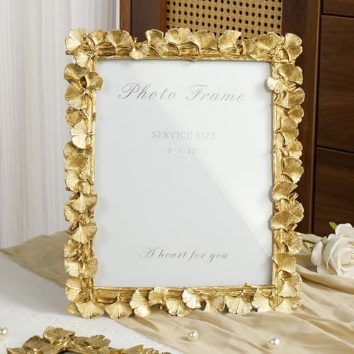Cuspin 8x10 Picture Frame Gold Vintage Ornate Ginkgo Leaf Resin Photo Frame - Image 2