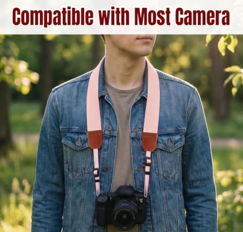 Pink Camera Strap Cute, Adjustable Woven Camera Neck&Shoulder Straps for Canon, Fujifilm, Sony, Nikon, Minolta, Panasonic DSLR(Pink) - Image 5