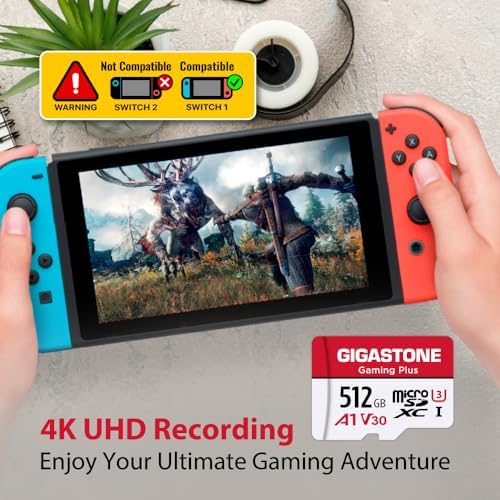 【for Switch 1 Only】 GIGASTONE 512GB Micro SD Card with USB C Card Reader, Gaming Plus, MicroSDXC Memory Card for Gaming Console, 4K Video Recording, UHS-I A1 U3 V30, up to 100MB/s, with Adapter - Image 7