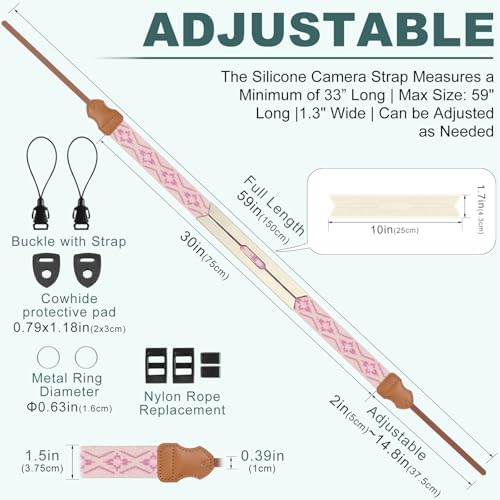 FIEIL Neck Strap Silicone Camera Straps - Padded Camera Strap, 1.5" Wide Adjustable Neck Strap - Compatible with Canon, Nikon, Sony, and More DSLR and Mirrorless Cameras (Pink and White Geo) - Image 5