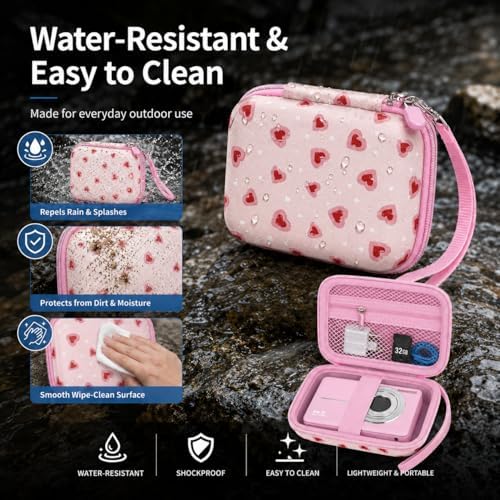 Digital Camera Case for KODAK PIXPRO FZ55/FZ45, for CAMKORY, for Canon PowerShot ELPH 180/190/360,for Sony DSCW800/W830, Hard EVA Compact Camera Bag with Mesh Pocket,Wrist Strap,Case Only(Light Pink) - Image 6
