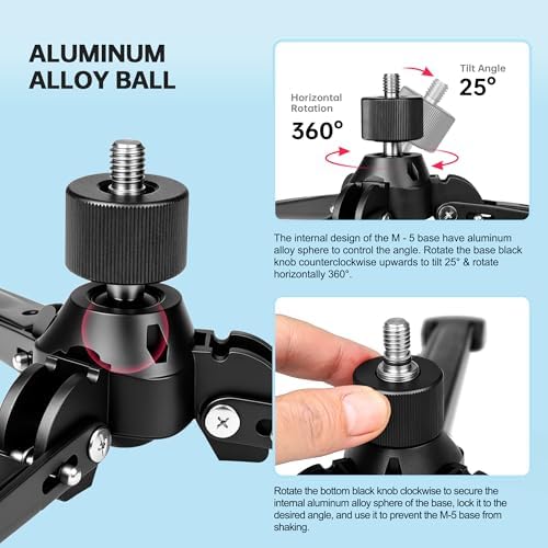 Manbily M-5 Tripod Base, Longer Desktop Tripod with Three Upgraded Extended-Leg, 3/8" Screw Monopod Stand Support for Ball Head/Fluid Head DSLR Camera Camcorder, Tilt 20° & Rotate 360° (Black) - Image 3