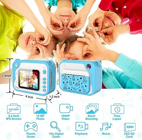 Kids Instant Print Camera,Toddler Camera,1080P Video,32GB SD Card,Blue - Image 2