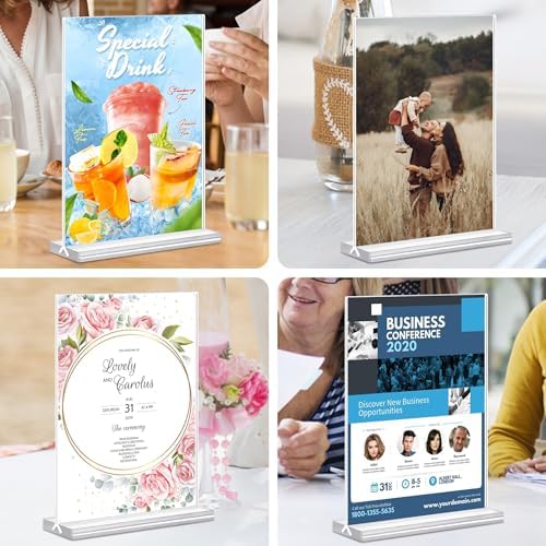 5x7 Acrylic Sign Holder, 12 Pack Vertical Plastic Signs Frame Table Top Display, Double Sided Display Flyer Holder Menu Holders Clear Stand for Office Store Show Fair - Image 6